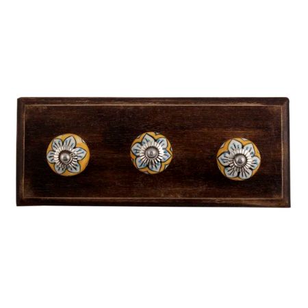 Mustard Flower Ceramic Wooden Hooks